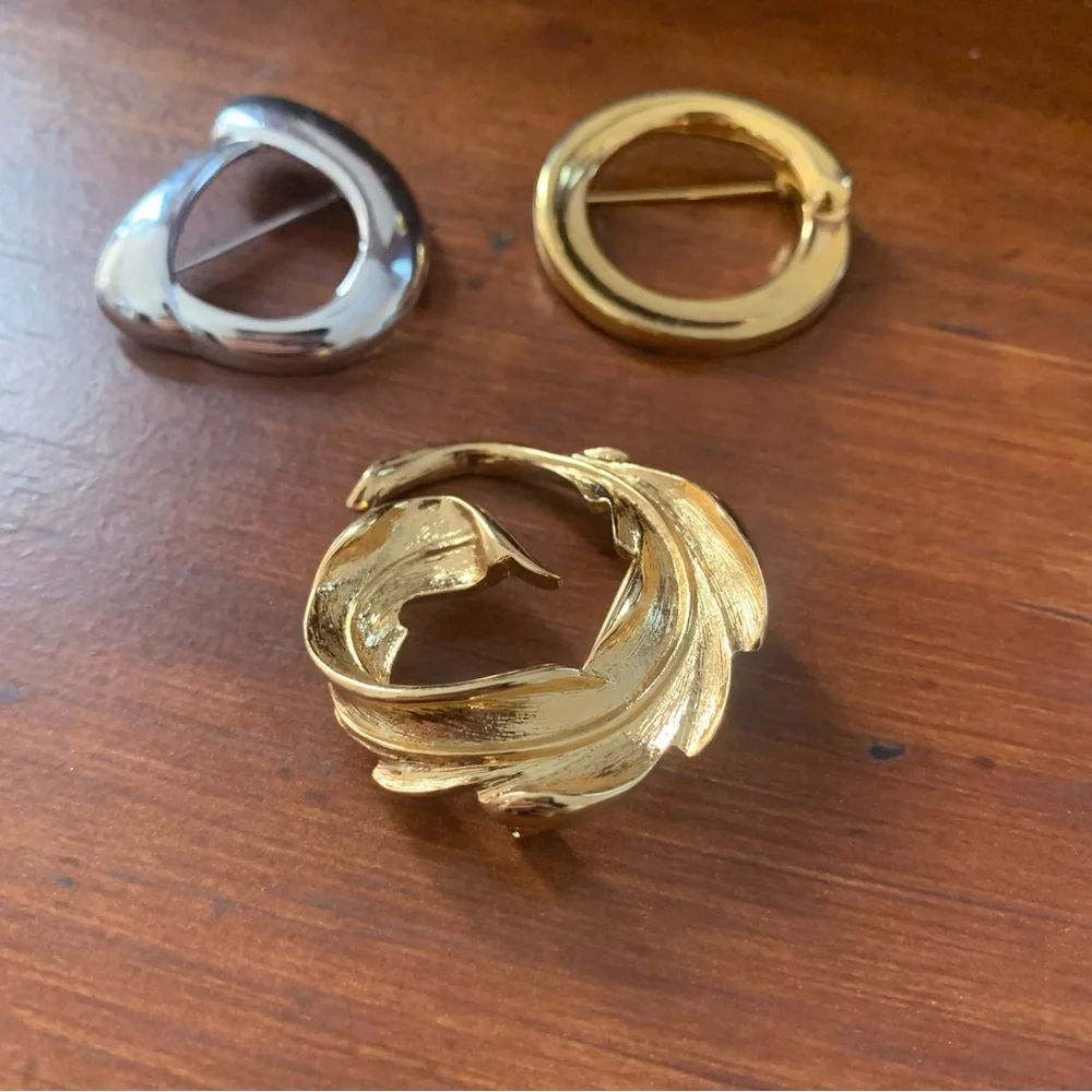 Lot of Monet brooch pins minimal design gold and silver tone